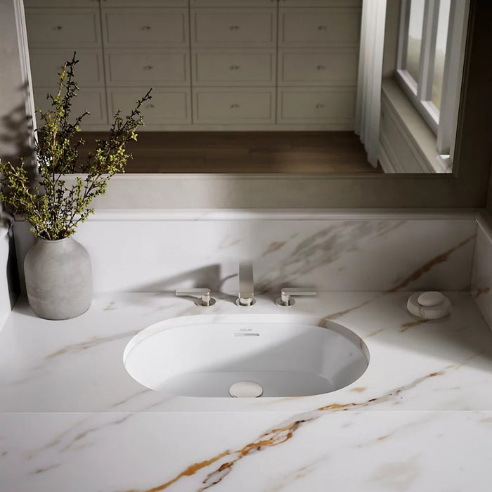560*352*180mm Kohler Brazn Kohler White/Honed Black Ceramic Oval With Overflow Under-Mount Basins