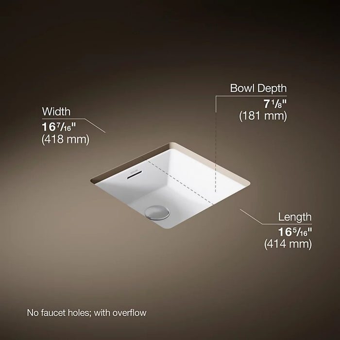 352*352*180mm Kohler Brazn Kohler White/Honed Black Ceramic Square With Overflow Under-Mount Basins