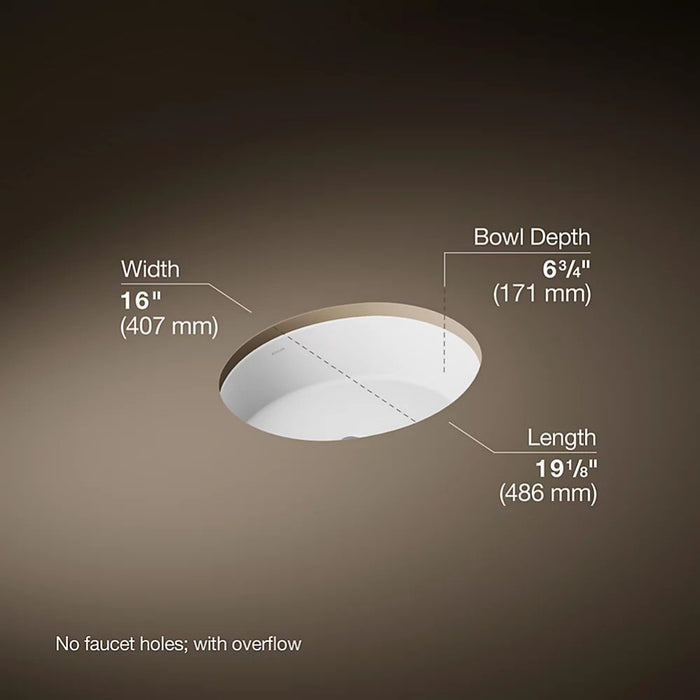486*407*171mm Kohler Verticyl Gloss White Ceramic Oval With Overflow Under-Mount Basins
