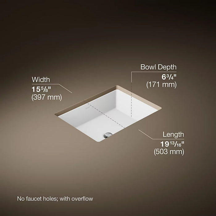 503*397*171mm Kohler Verticyl Gloss White Ceramic Rectangle With Overflow Under-Mount Basins
