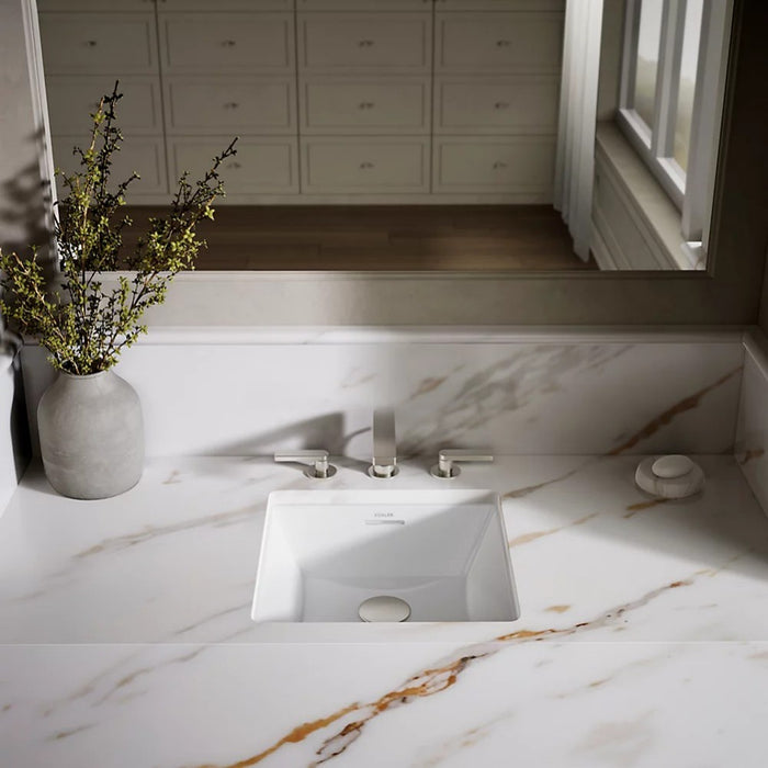 352*352*180mm Kohler Brazn Kohler White/Honed Black Ceramic Square With Overflow Under-Mount Basins