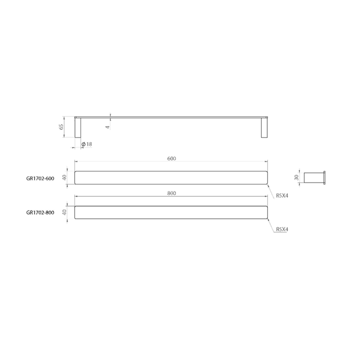 The Gabe 600/800mm Single Towel Rail Matte Black