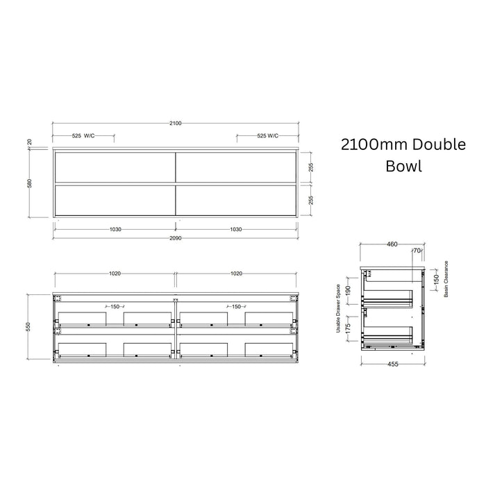 TIMBERLINE GRANGE CUSTOM WALL HUNG VANITY (ALL SIZING)