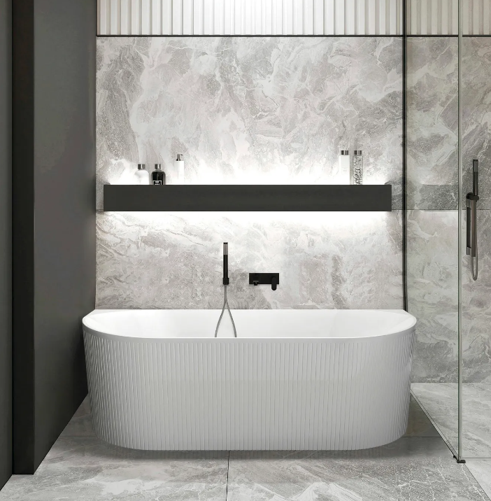 1700*800*580mm OTTI Noosa Gloss/Matt White Oval Acrylic Freestanding Back To Wall Bathtub