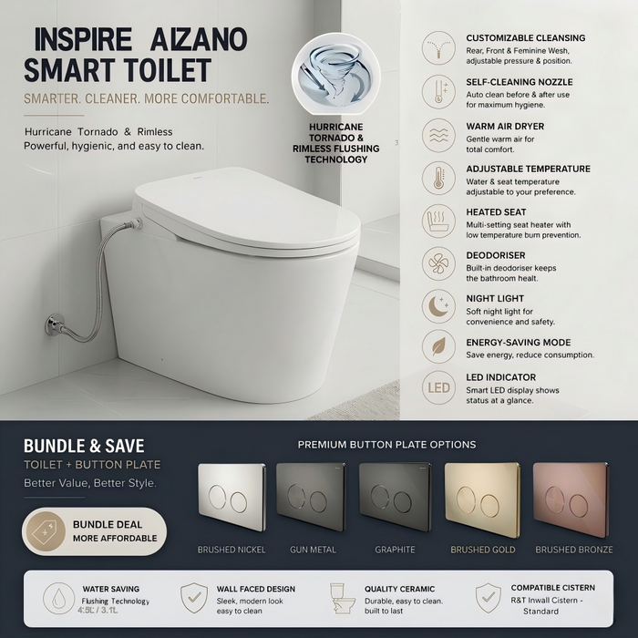 560*420*360mm Inspire Alzano Tornado & Rimless Wellness Spa Smart Bidet Inwall Toilet Set