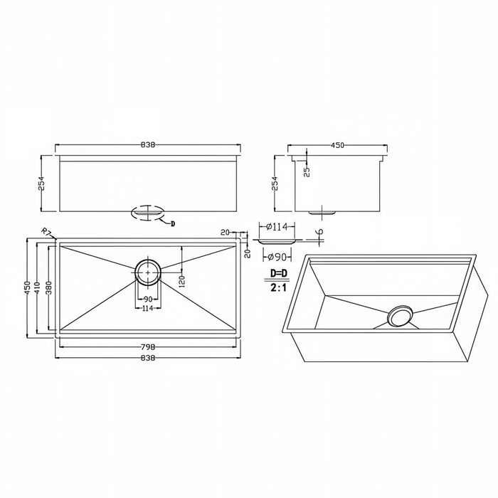 840*450*255mm Sunny Rectangle Single Bowl Kitchen Sink With Full Accessories