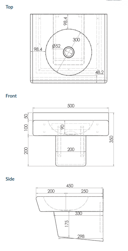 Square Disabled Compliant Wall Mounted Stainless Steel Hand Basin - HD reno