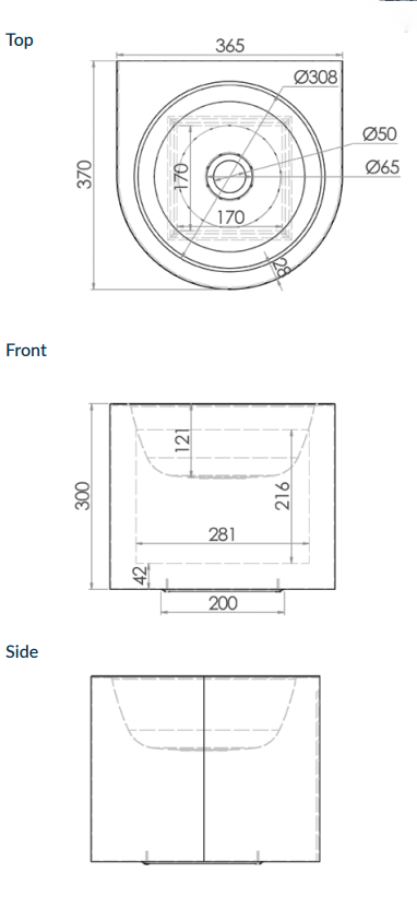 Round Wall Basin with 300mm Shroud and Brackets - HD reno