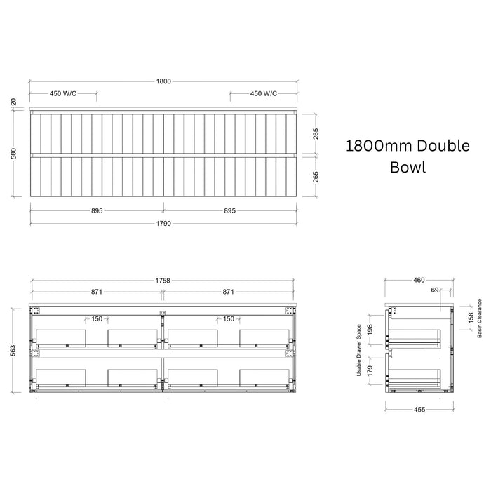TIMBERLINE HENLEY CUSTOM WALL HUNG VANITY (ALL SIZING)