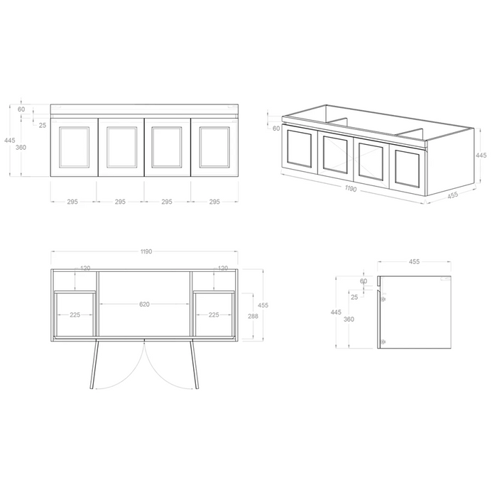 600-1500*460*450mm Hampton Matte White Bathroom Cabinet Only and Ceramic/Stone Top Wall Hung Vanity