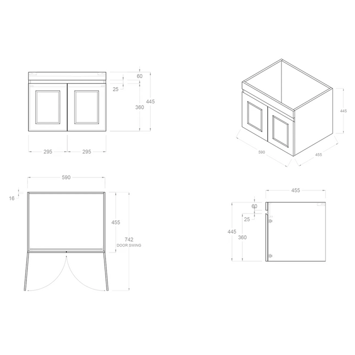 600-1500*460*450mm Hampton Matte White Bathroom Cabinet Only and Ceramic/Stone Top Wall Hung Vanity