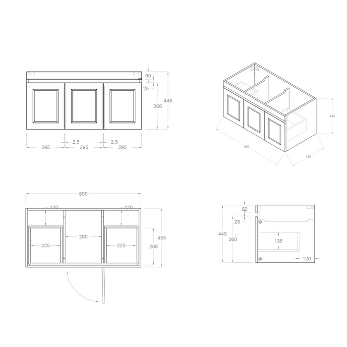 600-1500*460*450mm Hampton Matte White Bathroom Cabinet Only and Ceramic/Stone Top Wall Hung Vanity