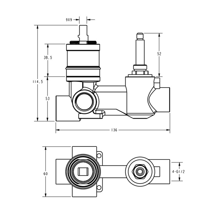 ACL Linie Solid Brass Fluted Wall Diverter Mixer