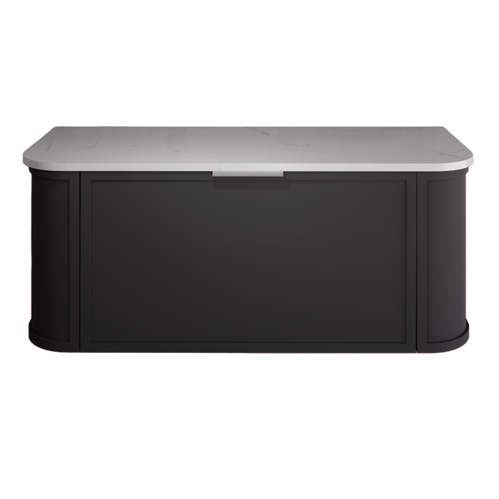 1200*450*450mm ABS Houston Matt Black Plywood Double Bowls Curved Wall Hung Vanity with Front Pull-out Side Cabinets, No Side Clearance Needed