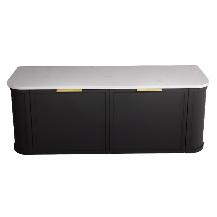 1500*450*450mm ABS Houston Matt Black Plywood Double Bowls Curved Wall Hung Vanity with Front Pull-out Side Cabinets, No Side Clearance Needed