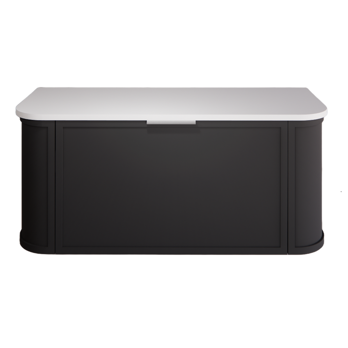 1200*450*450mm ABS Houston Matt Black Plywood Double Bowls Curved Wall Hung Vanity with Front Pull-out Side Cabinets, No Side Clearance Needed