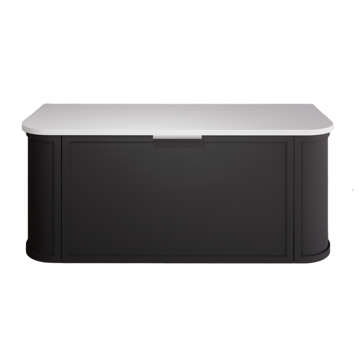 1200*450*450mm ABS Houston Matt Black Plywood Single Bowl Curved Wall Hung Vanity with Front Pull-out Side Cabinets, No Side Clearance Needed