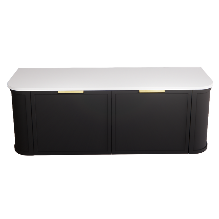 1500*450*450mm ABS Houston Matt Black Plywood Single Bowl Curved Wall Hung Vanity with Front Pull-out Side Cabinets, No Side Clearance Needed