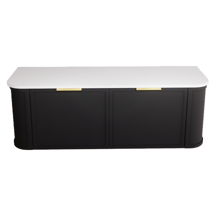 1500*450*450mm ABS Houston Matt Black Plywood Double Bowls Curved Wall Hung Vanity with Front Pull-out Side Cabinets, No Side Clearance Needed