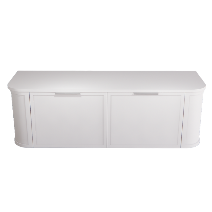 1500*450*450mm ABS Houston Matt White Plywood Curved Double Bowls Wall Hung Vanity with Front Pull-out Side Cabinets, No Side Clearance Needed
