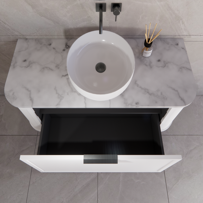1200*450*450mm ABS Houston Matt White Plywood Curved Single Bowl Wall Hung Vanity with Front Pull-out Side Cabinets, No Side Clearance Needed