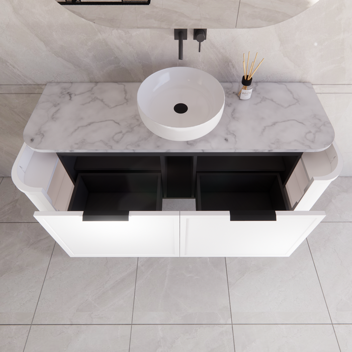 1500*450*450mm ABS Houston Matt White Plywood Curved Single Bowl Wall Hung Vanity