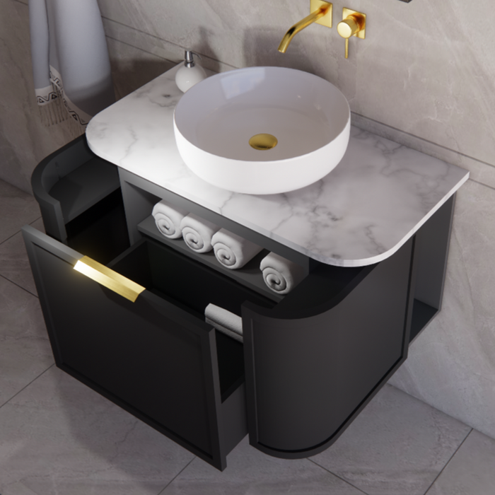 900*450*450mm ABS Houston Matt Black Plywood Curved Wall Hung Vanity