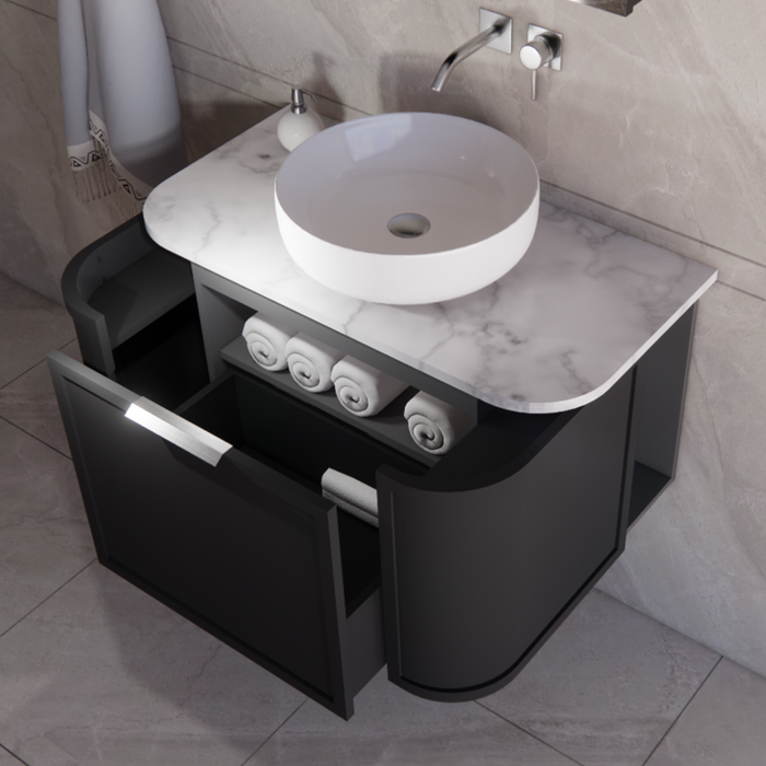 900*450*450mm ABS Houston Matt Black Plywood Curved Wall Hung Vanity