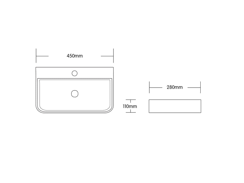 450*280*110mm Rectangle Gloss White Ceramic Above Counter Basin