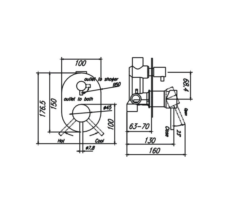 HC Ideal Brushed Nickel Round Wall Mixer With Diverter
