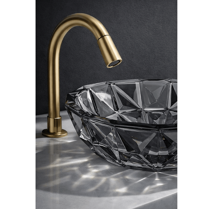 400*400*140mm Infinity Round Faceted Tempered Glass Above Counter Basin