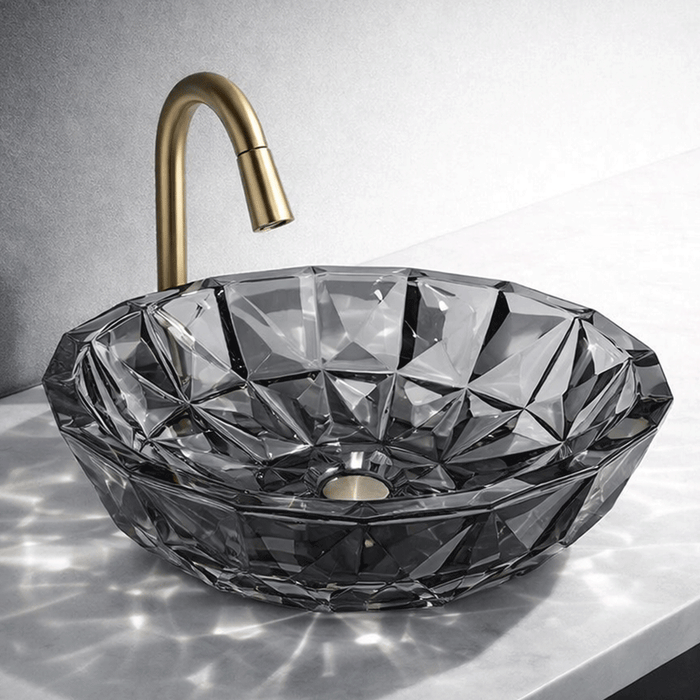 400*400*140mm Infinity Round Faceted Tempered Glass Above Counter Basin
