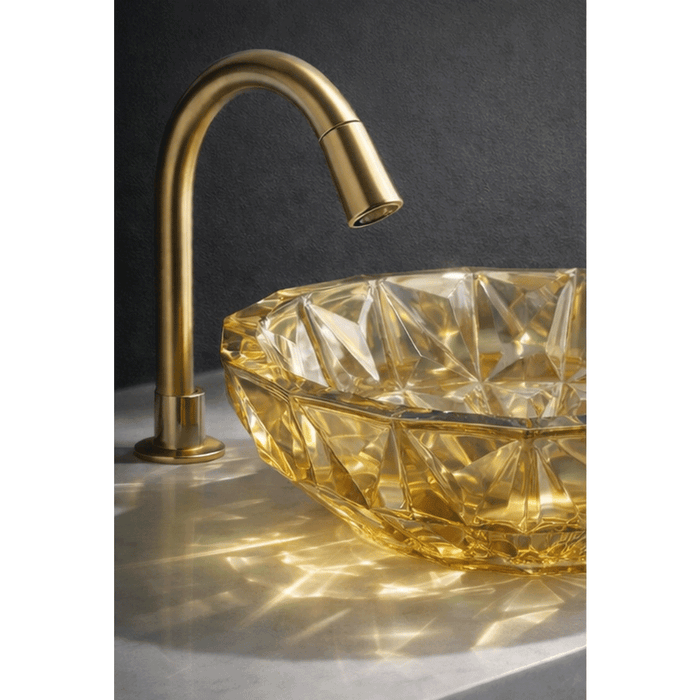 400*400*140mm Infinity Round Faceted Tempered Glass Above Counter Basin