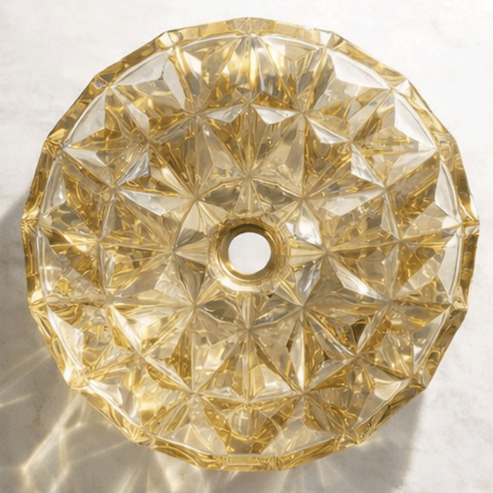 400*400*140mm Infinity Round Faceted Tempered Glass Above Counter Basin
