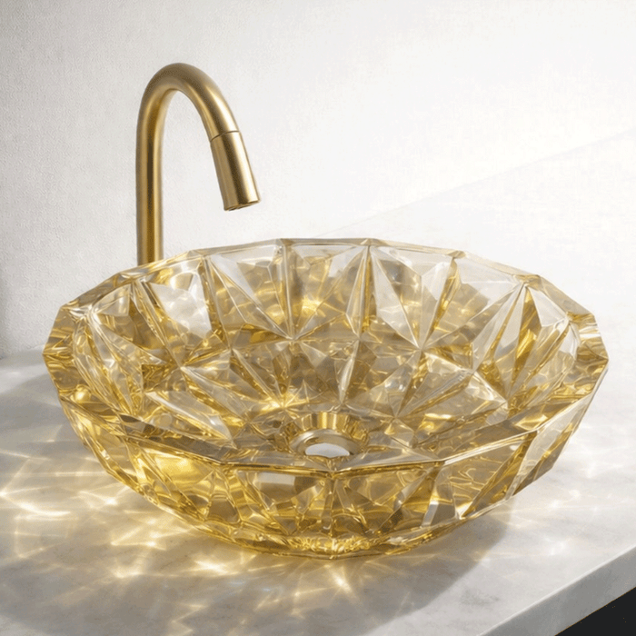 400*400*140mm Infinity Round Faceted Tempered Glass Above Counter Basin