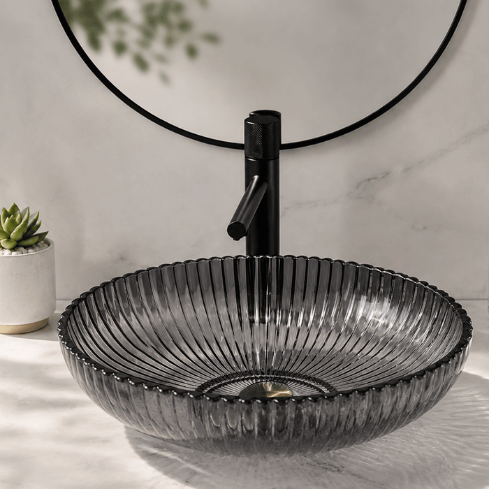 510*350*150mm Infinity Oval Fluted Tempered Glass Above Counter Basin