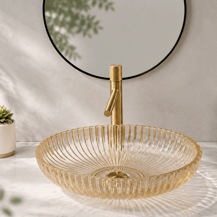 510*350*150mm Infinity Oval Fluted Tempered Glass Above Counter Basin