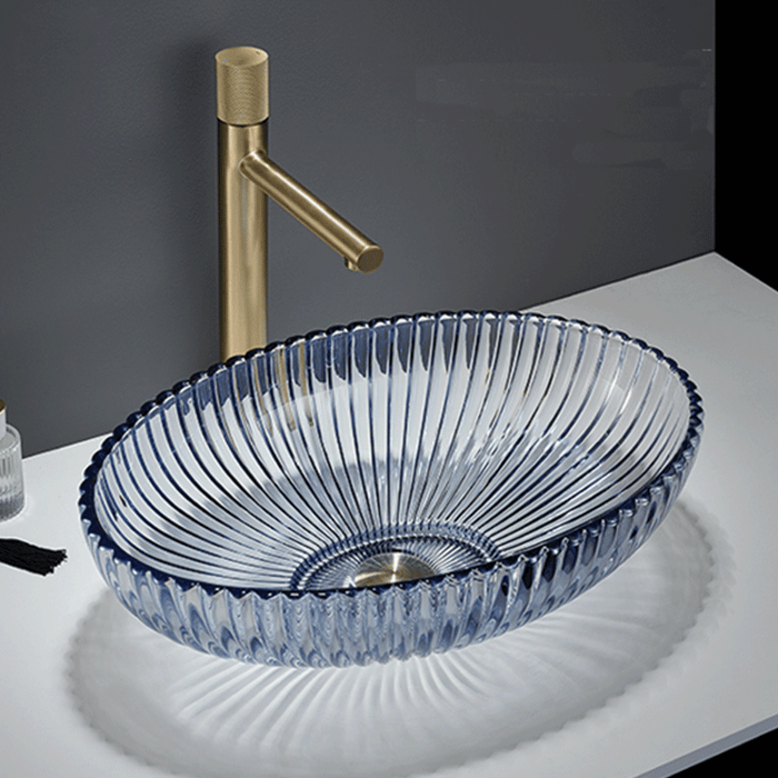 510*350*150mm Infinity Oval Fluted Tempered Glass Above Counter Basin
