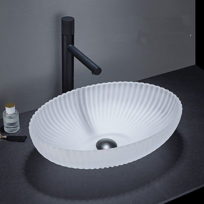 510*350*150mm Infinity Oval Fluted Tempered Glass Above Counter Basin