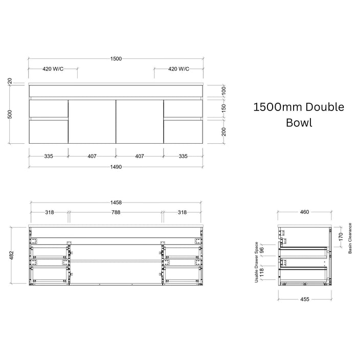 TIMBERLINE INDIANA CUSTOM WALL HUNG VANITY (ALL SIZING)
