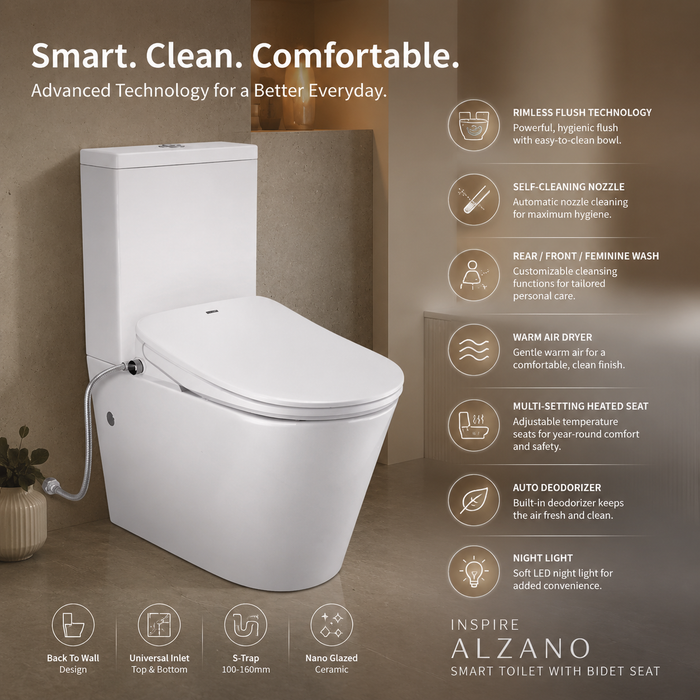 680*390*840mm Inspire Alzano Rimless Wellness Spa Smart Bidet Back To Wall Toilet Set