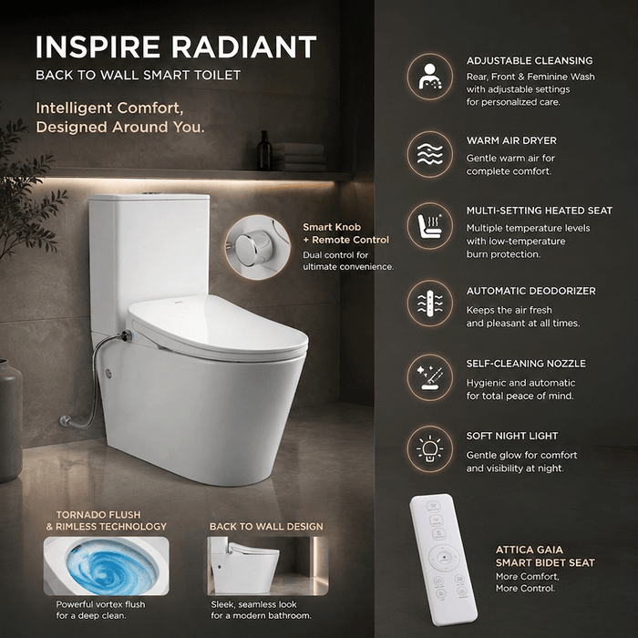 660*370*855mm Inspire Radiant Tornado & Rimless Wellness Spa Smart Bidet Back To Wall Toilet Set