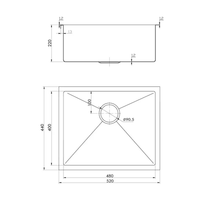 520*440*220mm INS AXON Brushed Gold Brushed Finish Stainless Steel Single bowl Top/Under/Flush Mount Sink