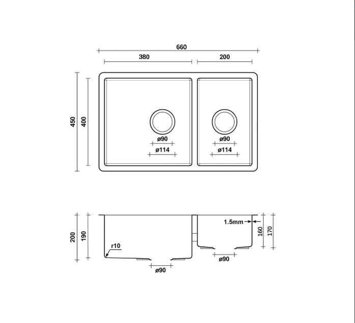 660*450*200mm INS ARTE Brushed Finish Stainless Steel Double bowl Top/Under/Flush Mount Sink