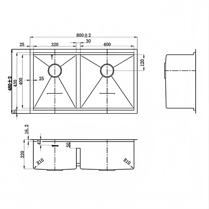 820*480*220mm Inspire ARF Brushed Stainless Steel Double Bowl Top/Under Mount Kitchen Sink