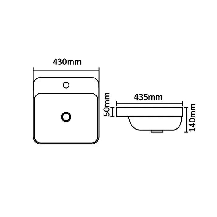 430*435*140mm Gloss White Ceramic Square Insert Basin