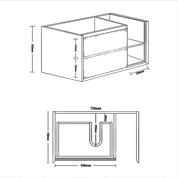 750-1200*460*550mm Inspire Amazon Grey MDF Bathroom Wall Hung Vanity