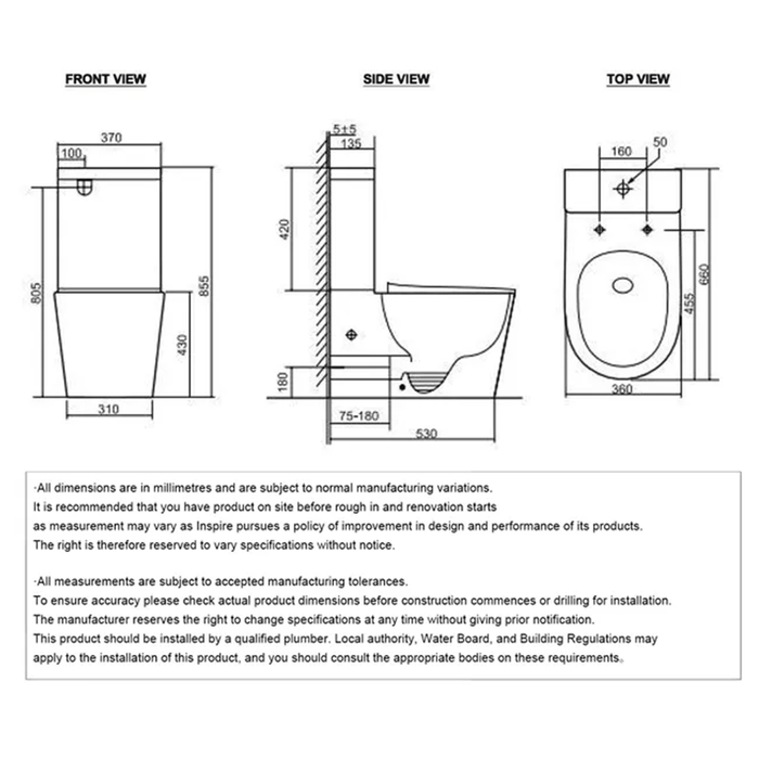 660*370*855mm Inspire Radiant Ceramic With Slim Seat Tornado Rimless Back To Wall Toilet