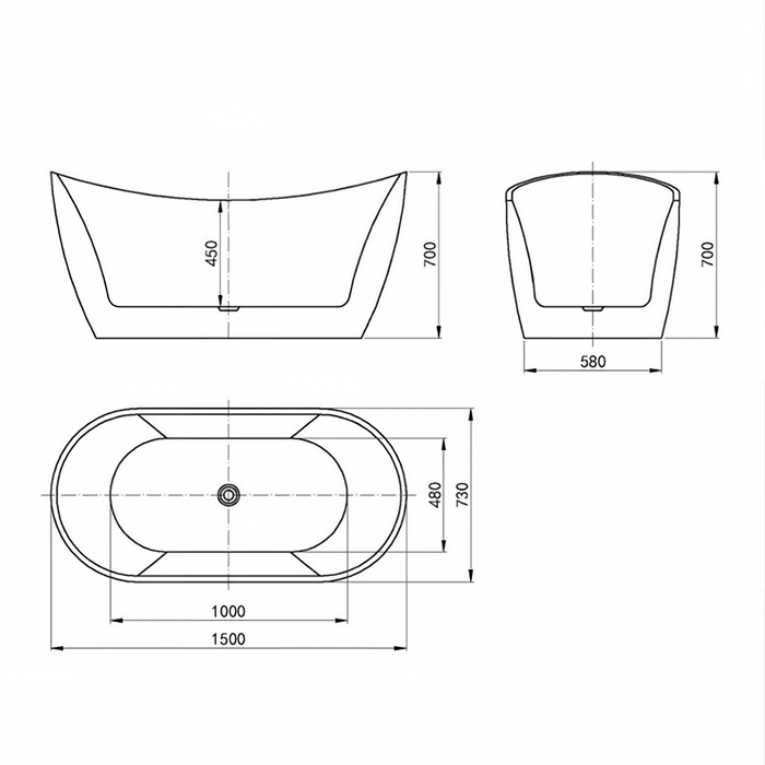 1500/1700mm INS VIVA Gloss White HighBack Acrylic Freestanding Bathtub No Overflow