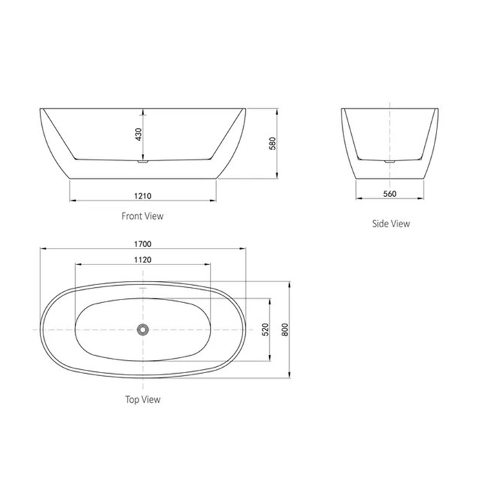 1700*800*580mm Vinny Egg Shape With Overflow Freestanding Bathtub